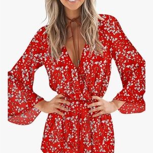 Chic Red Floral Women's Romper